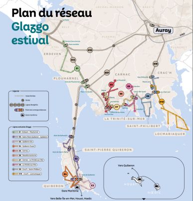 plan reseau lignes navettes estivales glazgo en baie de quiberon
