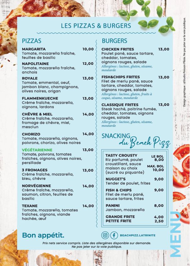 menu beach pizz